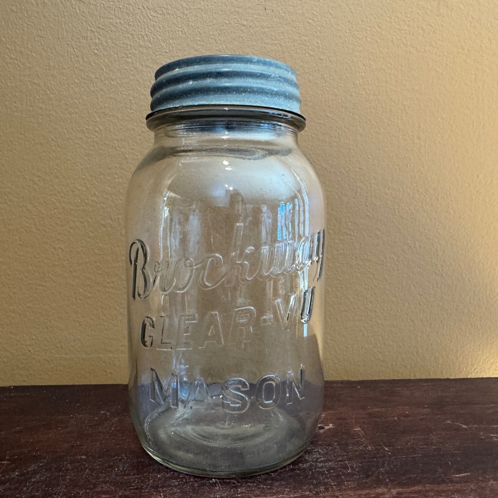 Brockway Clear Vu Clear Glass Mason Quart Jar‎ Vintage Antique with Lid